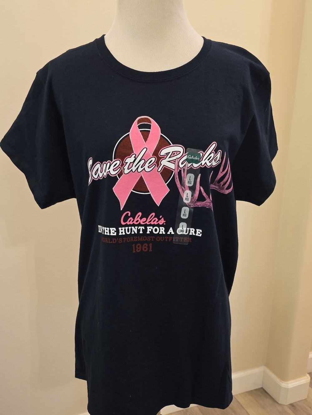 Cabela's Black Womens Short-Sleeve Tee with Pink Ribbon Graphic